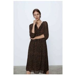 ZARA RUFFLED ANIMAL LEOPARD OVERSIZED MIDI DRESS